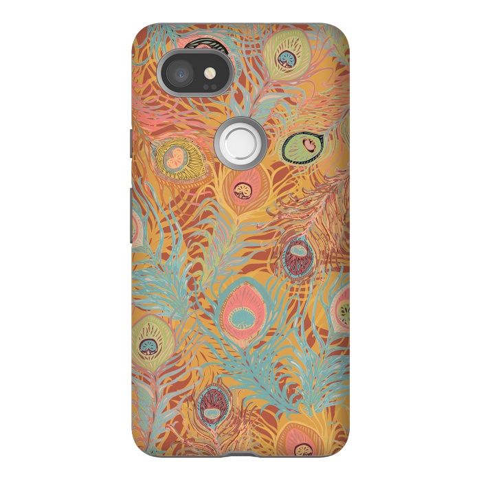 Pixel 2XL StrongFit Peacock Feathers - Soft Coral by Lotti Brown