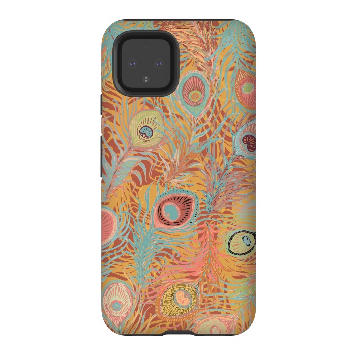 Pixel 4 StrongFit Peacock Feathers - Soft Coral by Lotti Brown