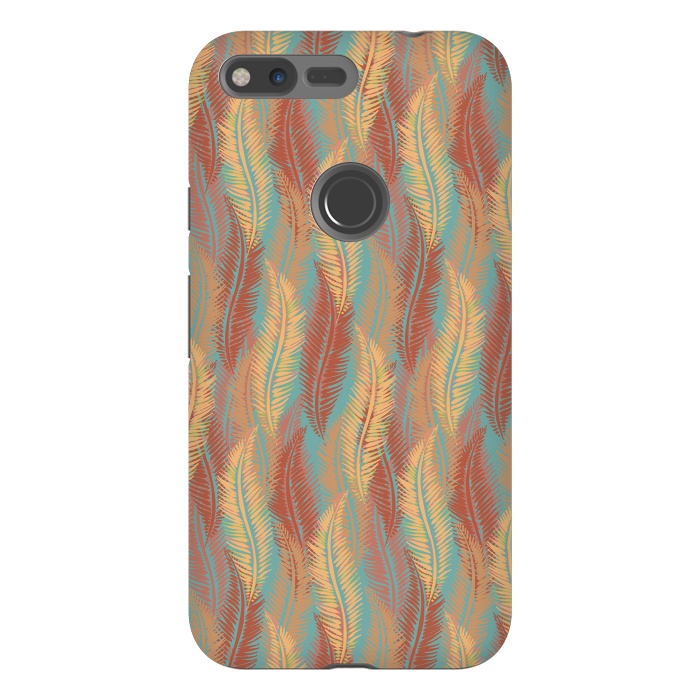 Pixel XL StrongFit Feather Stripe - Coral & Turquoise by Lotti Brown