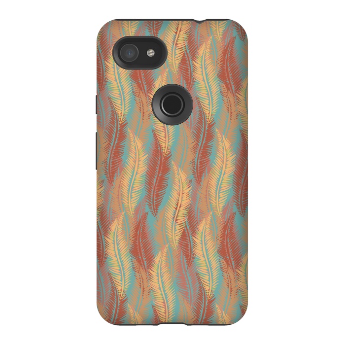 Pixel 3AXL StrongFit Feather Stripe - Coral & Turquoise by Lotti Brown