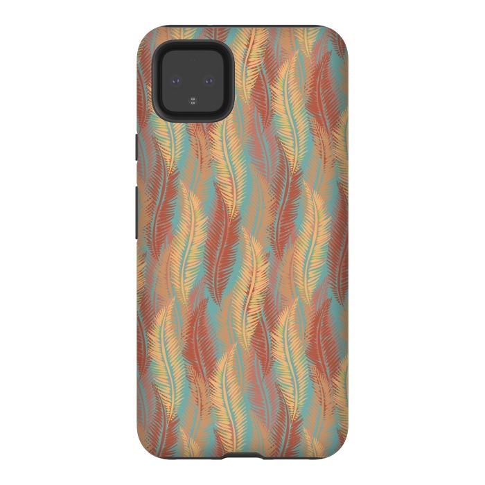 Pixel 4XL StrongFit Feather Stripe - Coral & Turquoise by Lotti Brown