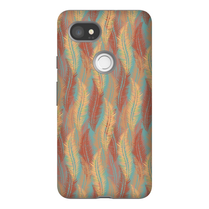 Pixel 2XL StrongFit Feather Stripe - Coral & Turquoise by Lotti Brown