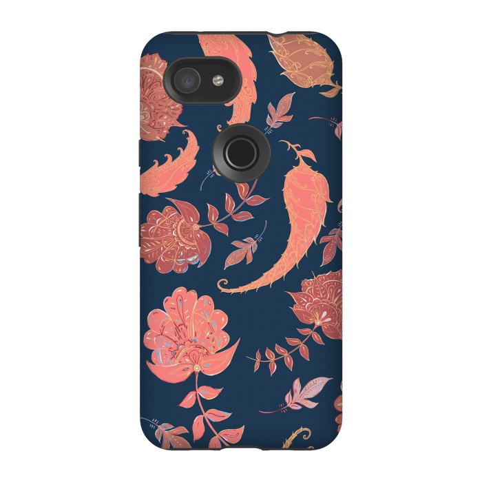 Pixel 3A StrongFit Paradise Pattern - Coral & Blue by Lotti Brown