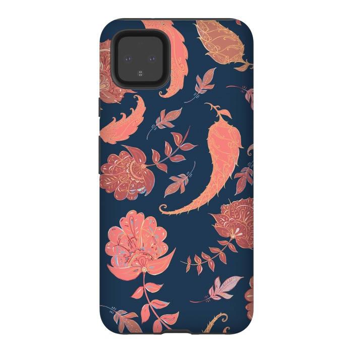Pixel 4XL StrongFit Paradise Pattern - Coral & Blue by Lotti Brown