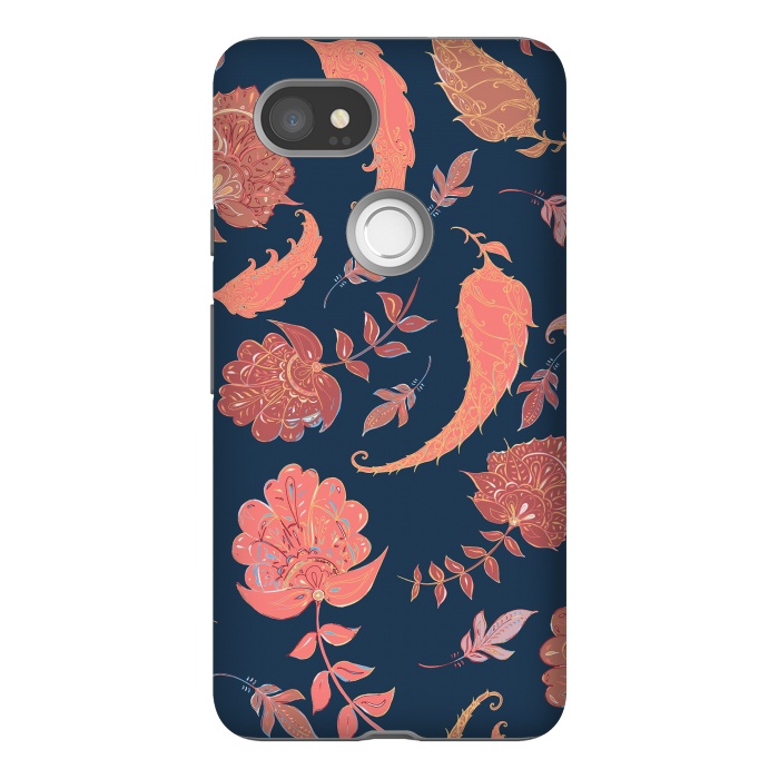 Pixel 2XL StrongFit Paradise Pattern - Coral & Blue by Lotti Brown