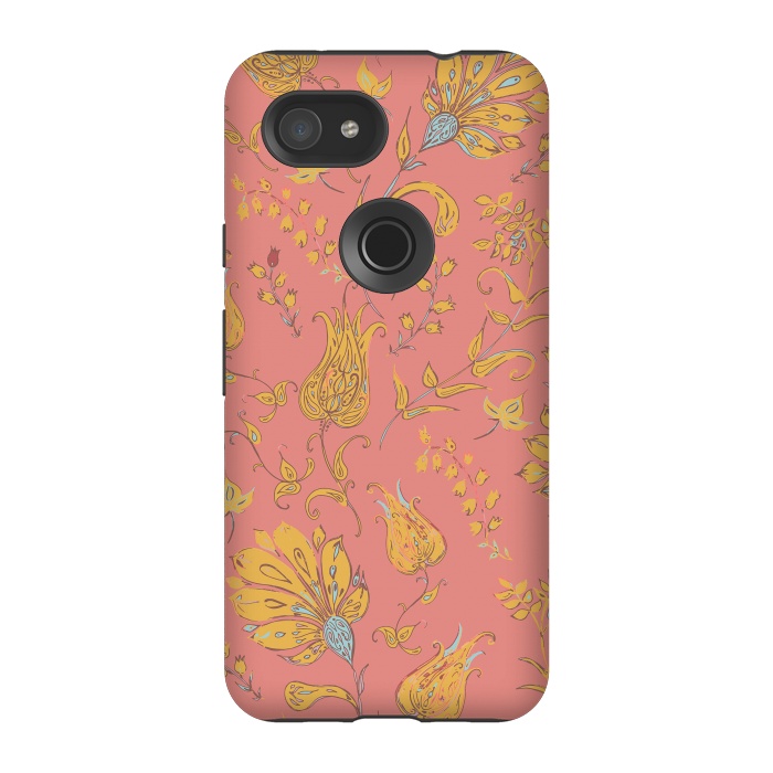 Pixel 3A StrongFit Paradise Floral - Coral & Yellow by Lotti Brown