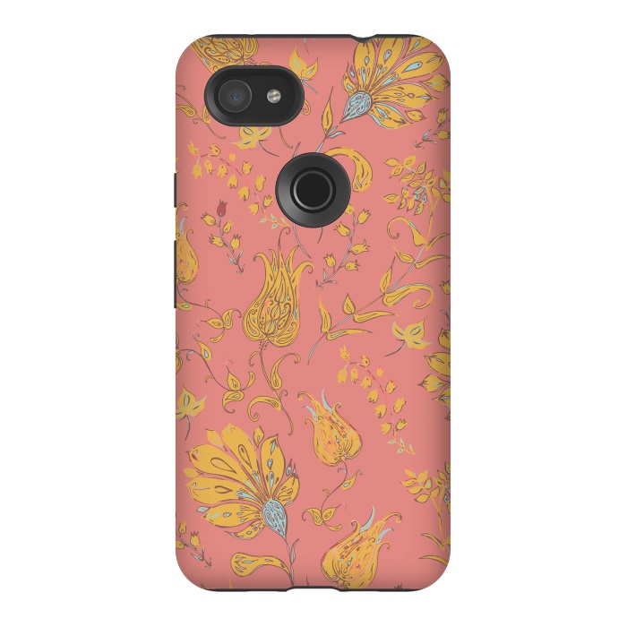 Pixel 3AXL StrongFit Paradise Floral - Coral & Yellow by Lotti Brown