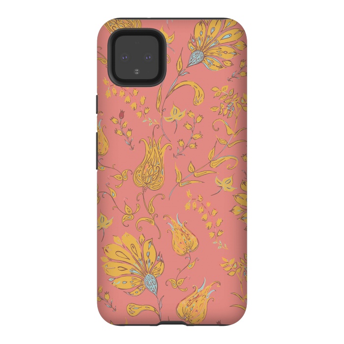 Pixel 4XL StrongFit Paradise Floral - Coral & Yellow by Lotti Brown