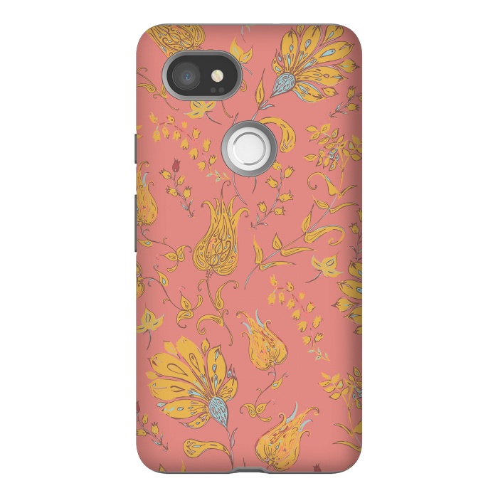 Pixel 2XL StrongFit Paradise Floral - Coral & Yellow by Lotti Brown