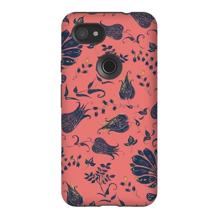 Pixel 3AXL StrongFit Paradise Florals - Coral & Blue by Lotti Brown