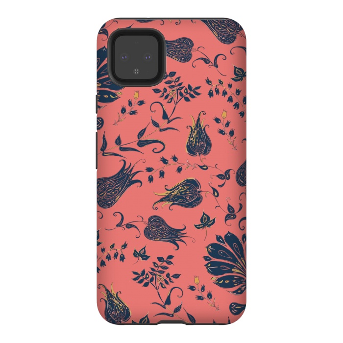 Pixel 4XL StrongFit Paradise Florals - Coral & Blue by Lotti Brown