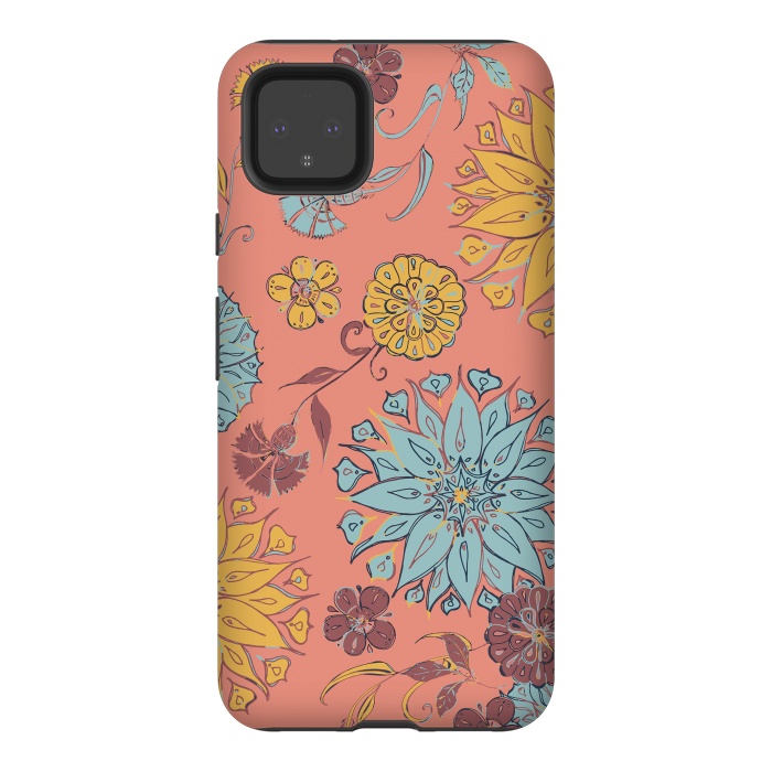 Pixel 4XL StrongFit Multi-Floral - Coral, Yellow & Blue by Lotti Brown