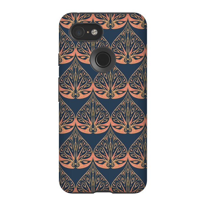 Pixel 3 StrongFit Art Deco - Blue & Coral by Lotti Brown