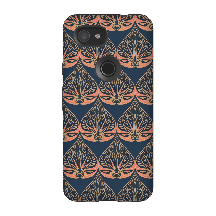 Pixel 3A StrongFit Art Deco - Blue & Coral by Lotti Brown