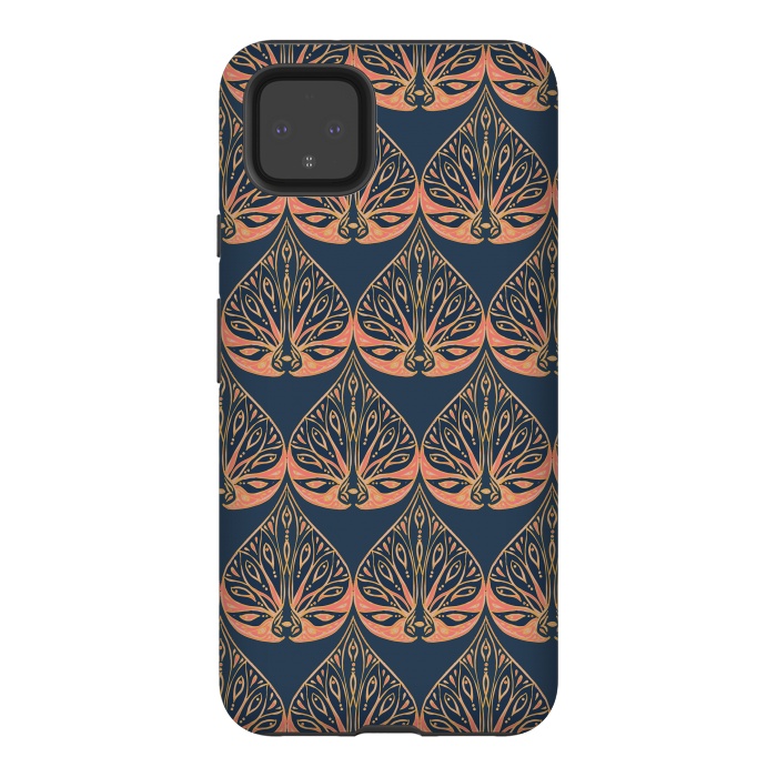 Pixel 4XL StrongFit Art Deco - Blue & Coral by Lotti Brown