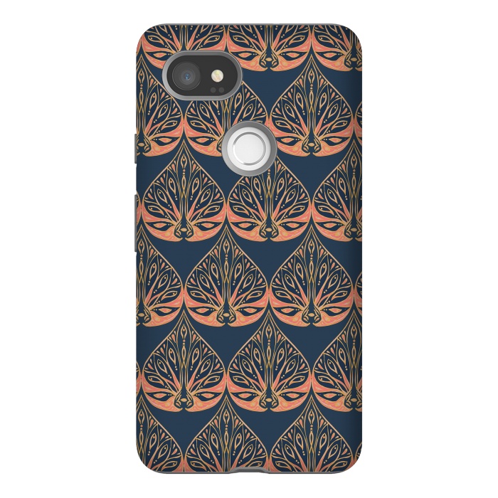 Pixel 2XL StrongFit Art Deco - Blue & Coral by Lotti Brown
