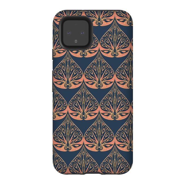 Pixel 4 StrongFit Art Deco - Blue & Coral by Lotti Brown