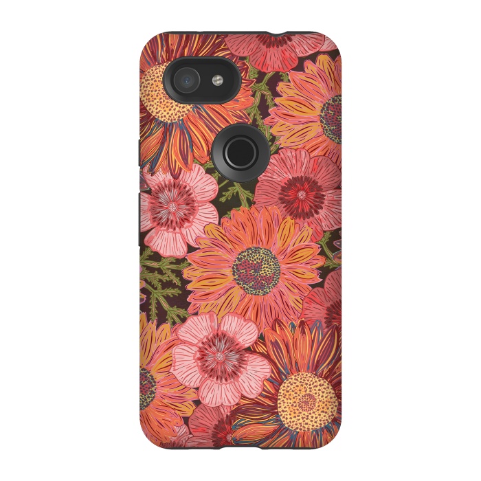 Pixel 3A StrongFit Retro Pink Daisies by Lotti Brown