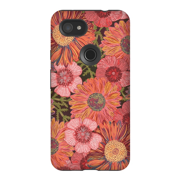 Pixel 3AXL StrongFit Retro Pink Daisies by Lotti Brown