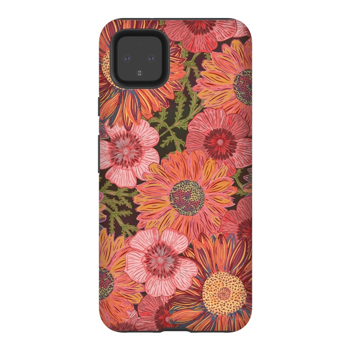 Pixel 4XL StrongFit Retro Pink Daisies by Lotti Brown