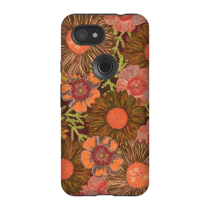 Pixel 3A StrongFit Retro Dark Daisies by Lotti Brown