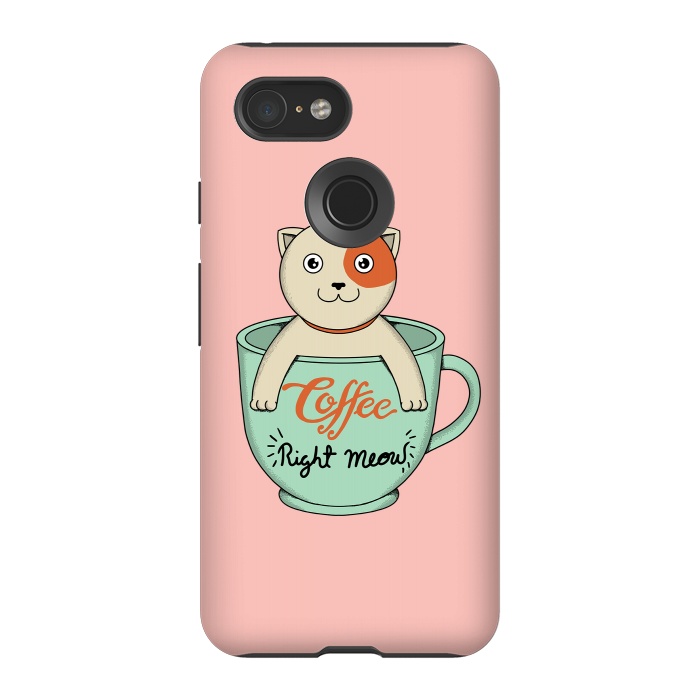 Pixel 3 StrongFit Coffee right meow pink by Coffee Man
