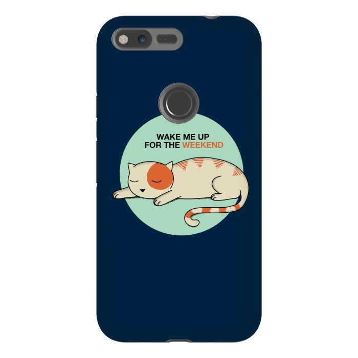 Pixel XL StrongFit Cat wake me up blue by Coffee Man