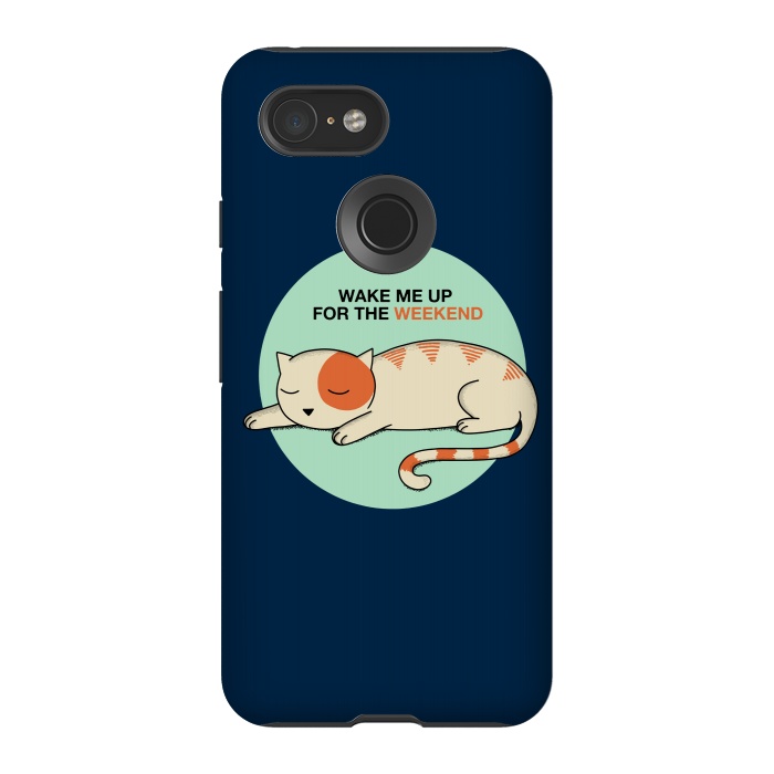 Pixel 3 StrongFit Cat wake me up blue by Coffee Man