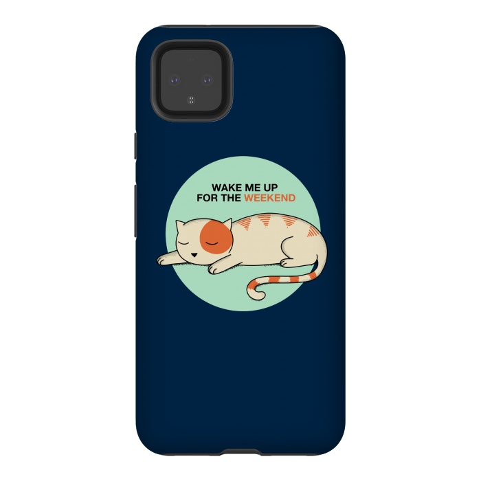 Pixel 4XL StrongFit Cat wake me up blue by Coffee Man