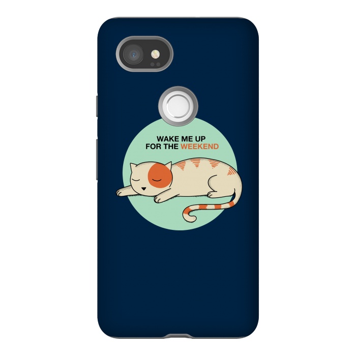 Pixel 2XL StrongFit Cat wake me up blue by Coffee Man