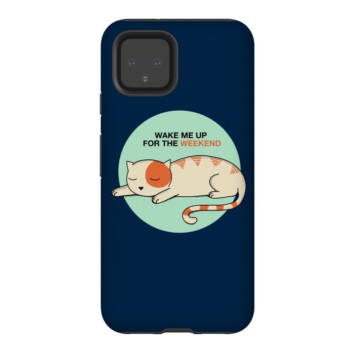 Pixel 4 StrongFit Cat wake me up blue by Coffee Man