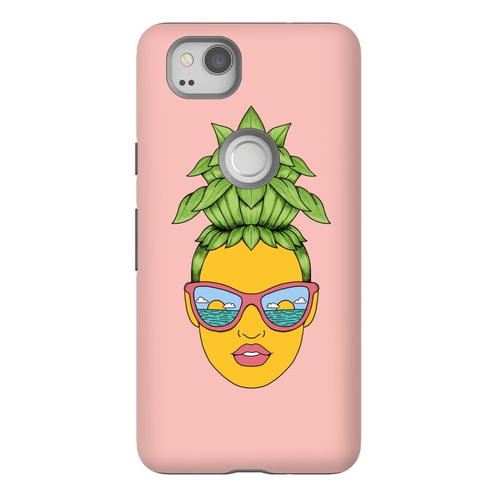 Pixel 2 StrongFit Pineapple Girl Pink by Coffee Man