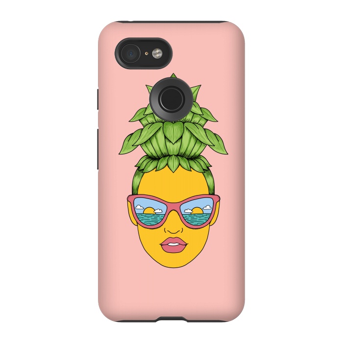 Pixel 3 StrongFit Pineapple Girl Pink by Coffee Man