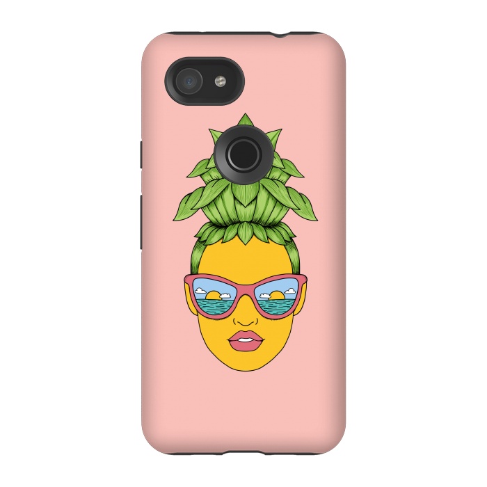 Pixel 3A StrongFit Pineapple Girl Pink by Coffee Man