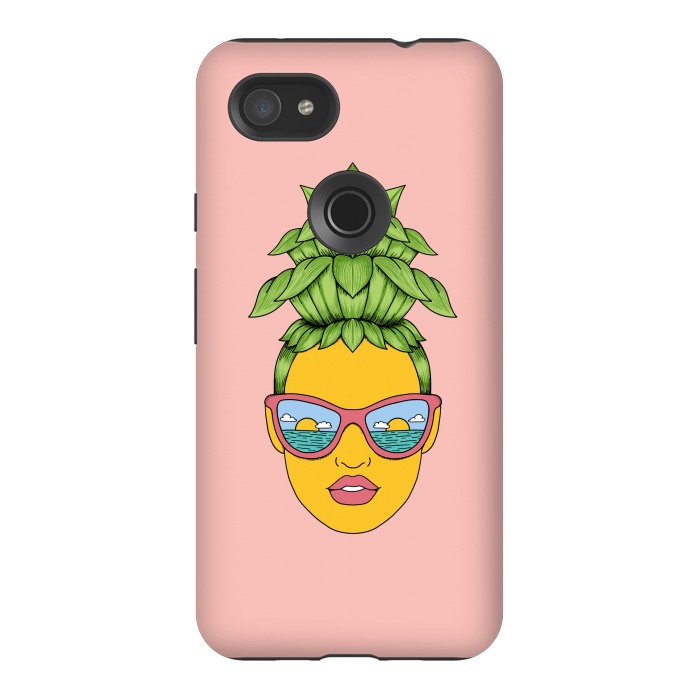 Pixel 3AXL StrongFit Pineapple Girl Pink by Coffee Man
