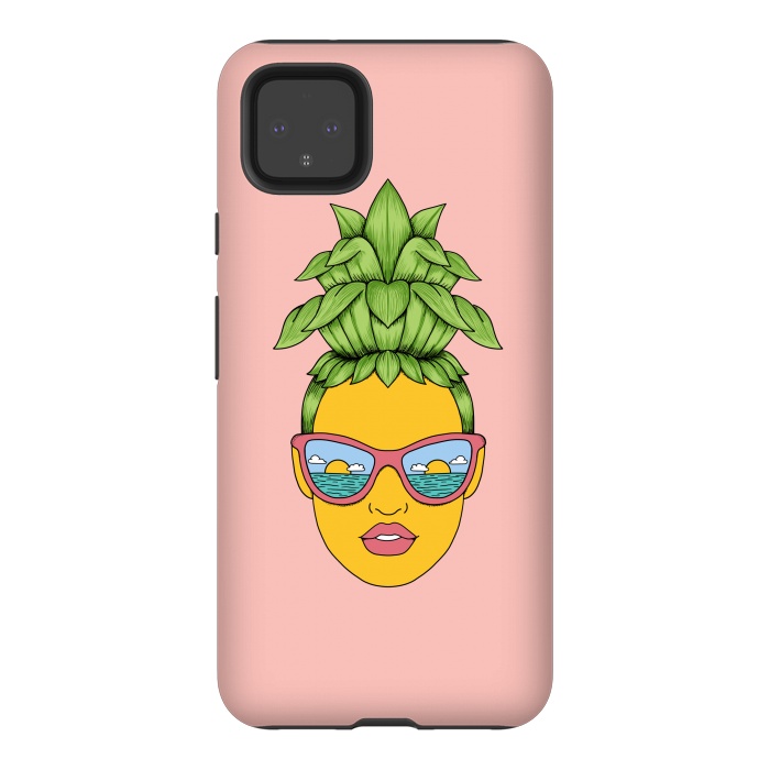 Pixel 4XL StrongFit Pineapple Girl Pink by Coffee Man