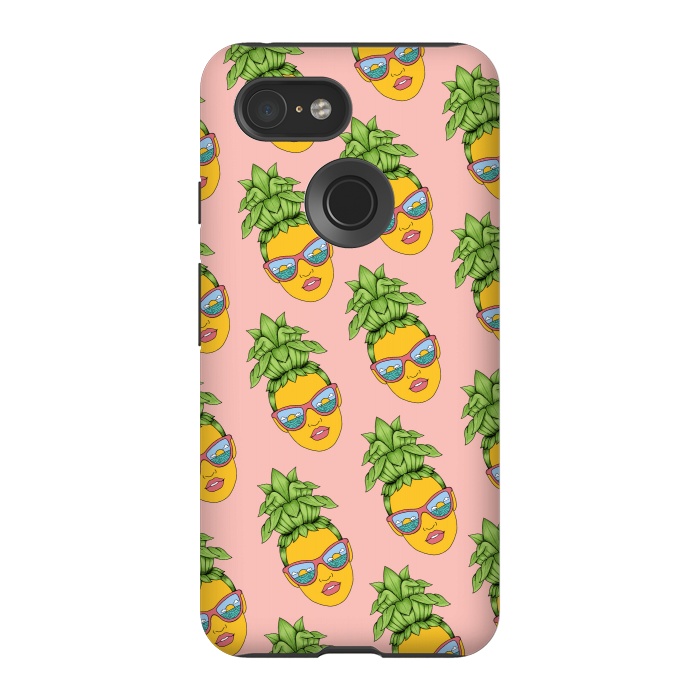 Pixel 3 StrongFit Pineapple Girl Pattern Pink by Coffee Man