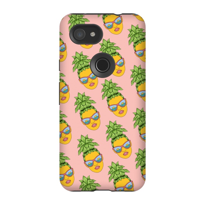 Pixel 3A StrongFit Pineapple Girl Pattern Pink by Coffee Man