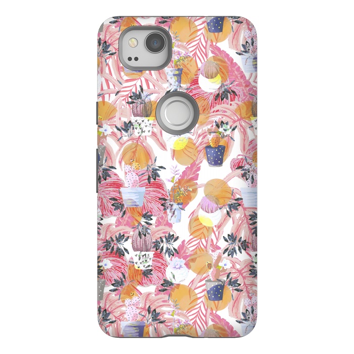 Pixel 2 StrongFit Cactus pots and pink tropical leaves pattern by Oana 