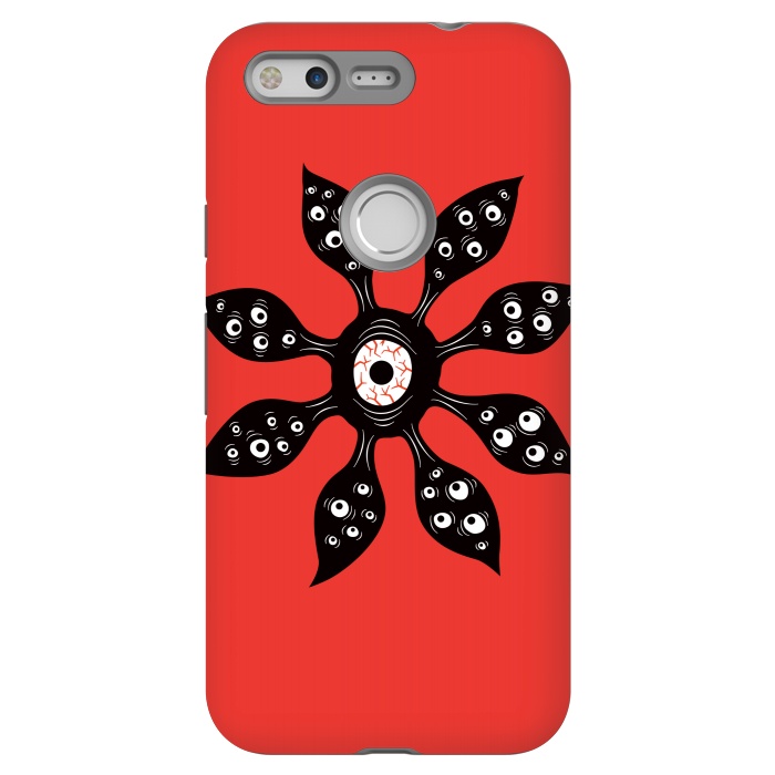 Pixel StrongFit Creepy Witchy Eye Monster On Red by Boriana Giormova
