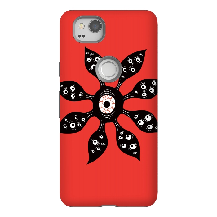 Pixel 2 StrongFit Creepy Witchy Eye Monster On Red by Boriana Giormova