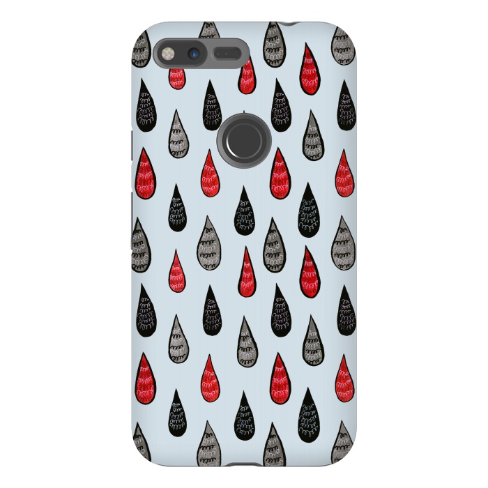 Pixel XL StrongFit Weird Rain Drops Ink Pattern In Red Black Grey by Boriana Giormova