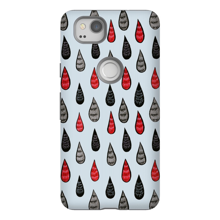 Pixel 2 StrongFit Weird Rain Drops Ink Pattern In Red Black Grey by Boriana Giormova