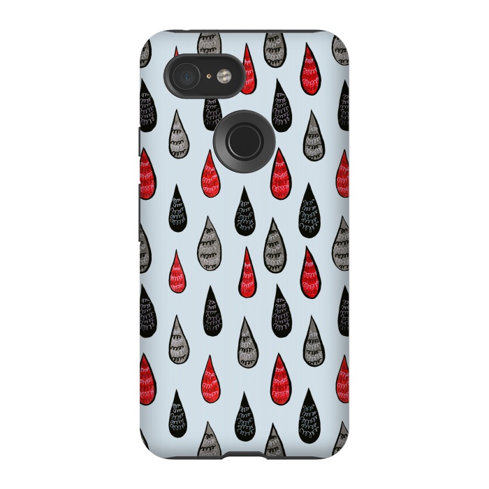 Pixel 3 StrongFit Weird Rain Drops Ink Pattern In Red Black Grey by Boriana Giormova