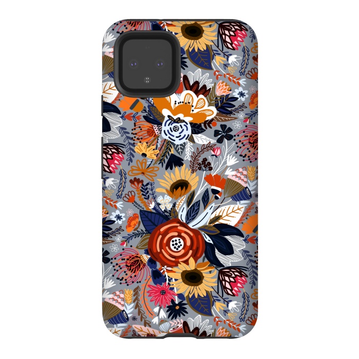 Pixel 4 StrongFit Popping Floral - Orange and Navy  by Tigatiga