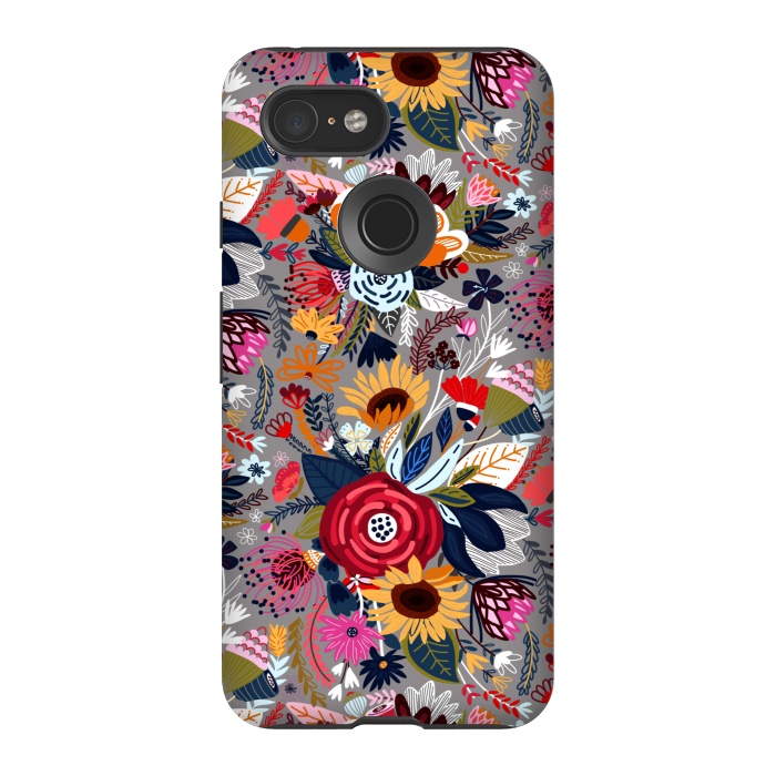 Pixel 3 StrongFit Popping Floral - Pink  by Tigatiga