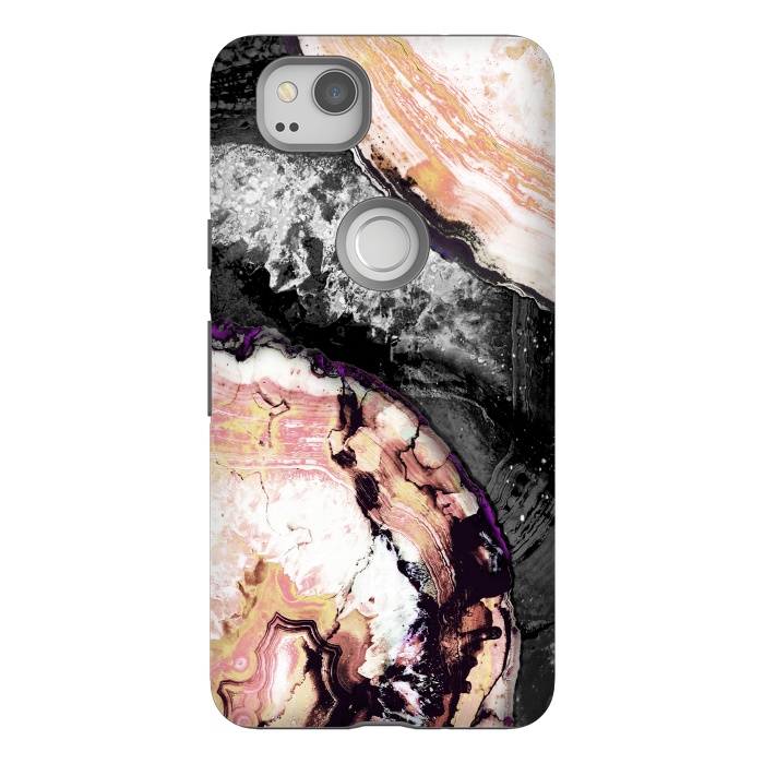 Pixel 2 StrongFit Golden agata gemstone slices on black marble by Oana 