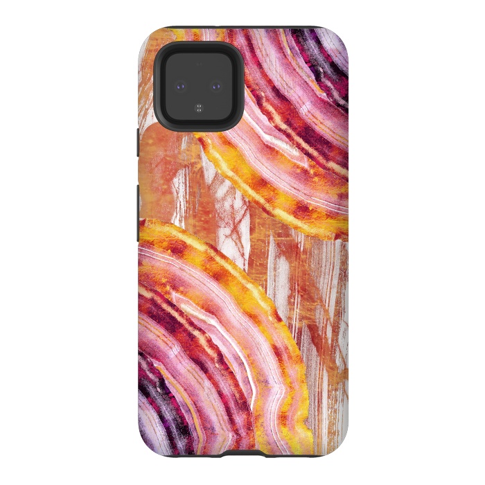 Pixel 4 StrongFit Gold pink brushed marble gemstones by Oana 