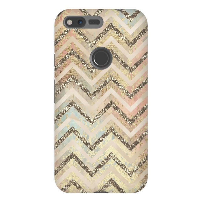 Pixel XL StrongFit Chevron Gold Glamour Stripes 2 by Andrea Haase