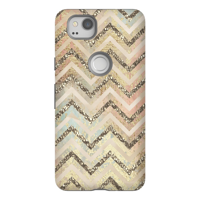 Pixel 2 StrongFit Chevron Gold Glamour Stripes 2 by Andrea Haase